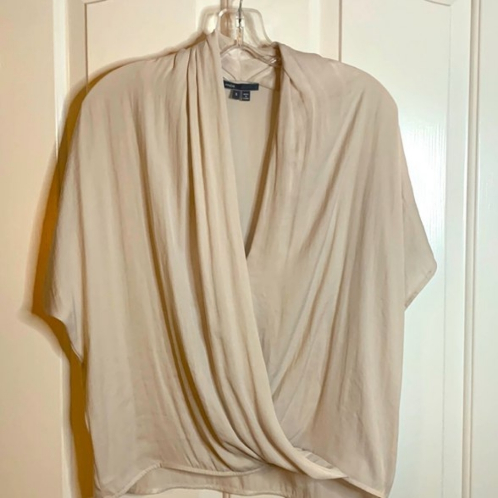 WOMENS  PULLOVER SELF WRAP BLOUSE IN BONE COLOR SIZE SMALL